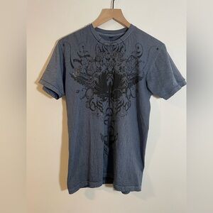 Vintage Aqua VI Short Sleeve Graphic Tee T-Shirt Gray Blue Sz Medium Affliction